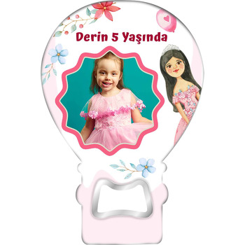 Prenses ile Mavi Pembe Çiçekler Temalı Balon Ahşap Magnet 