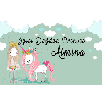 Prenses Kız ve Unicorn Temalı Doğum Günü Afiş