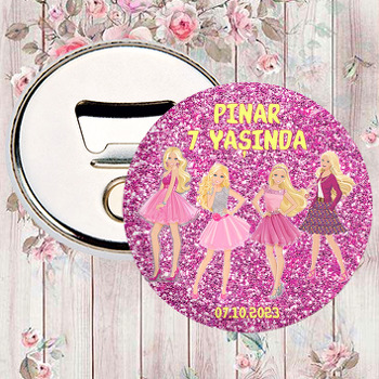 Prenses Kızlar ile Pembe Simli Fon Temalı Magnet Açacak