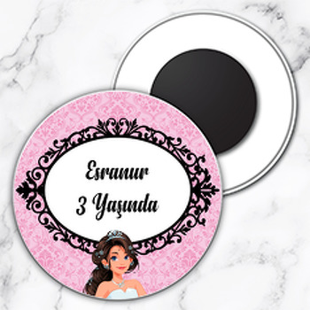 Prenses Pembe Fon Temalı Daire Plastik Magnet