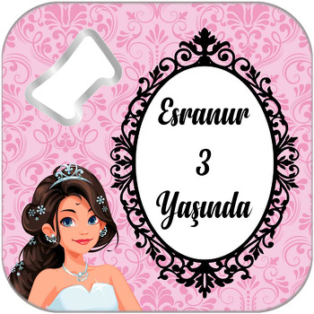 Prenses Pembe Fon Temalı Kare Magnet Açacak
