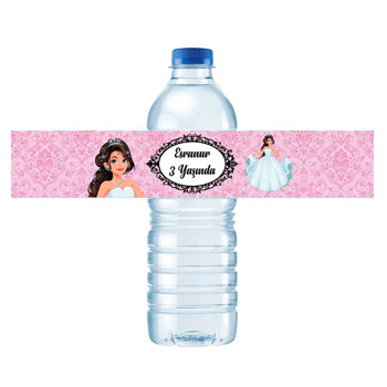 Prenses Pembe Fon Temalı Su Şişesi Etiketi