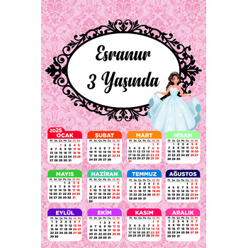 Prenses Pembe Fon Temalı Takvim Magnet