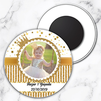 Prenses Taç Gold Temalı Resimli Daire Plastik Magnet