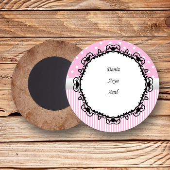 Prenses Temalı Ahşap Daire Magnet Etiket