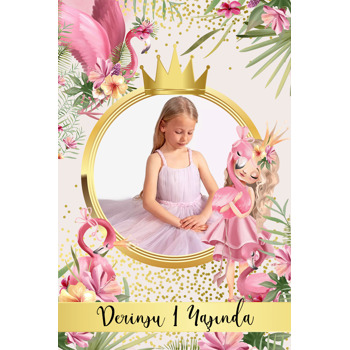 Prenses Ve Flamingo Temalı Doğum Günü Magnet
