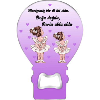Puantiyeli Elbiseli Kız Kardeşler ile Lila Kalpli Fon Temalı Balon Magnet Açacak