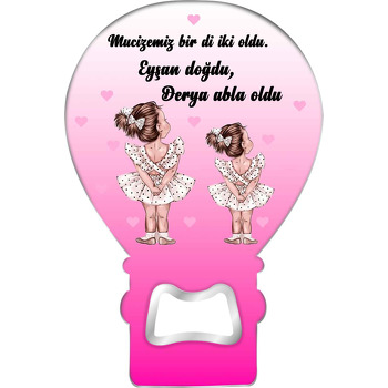Puantiyeli Elbiseli Kız Kardeşler ile Pembe Kalpli Fon Temalı Balon Magnet Açacak