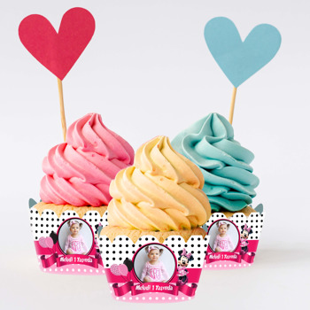 Puantiyeli Minnie Mouse Temalı Cupcake Sargısı