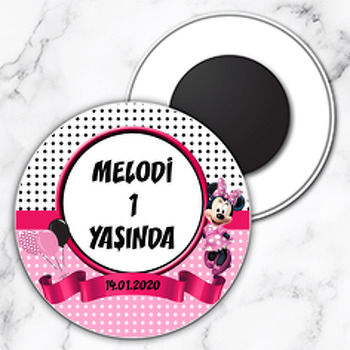 Puantiyeli Minnie Mouse Temalı Daire Plastik Magnet