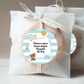 Pul Çerçeveli Mavi Balon ve Uçak Temalı Sticker