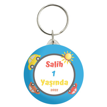 Renkli Arabala Çerçeve ile Mavi Fon Temalı Anahtarlık