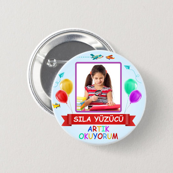 Renkli Balonlar ile Artık Okuyorum Temalı İğneli Buton Rozet