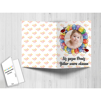 Renkli  Balonlar ve Uğur Böceği Temalı Anı Kartı