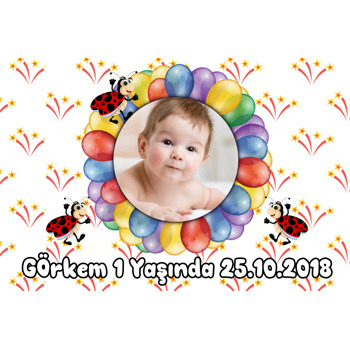 Renkli Balonlar ve Uğur Böceği Temalı Doğum Günü Magnet