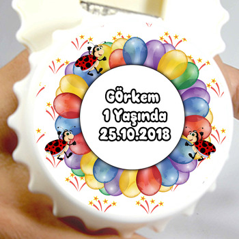 Renkli Balonlar ve Uğur Böceği Temalı Kapak Şekilli Magnet Açacak