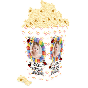 Renkli Balonlar ve Uğur Böceği Temalı Popcorn Kutusu