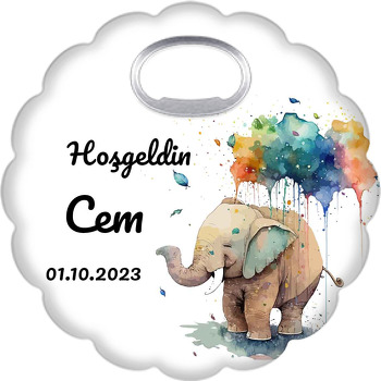 Renkli Bulut ile Fil Temalı Çiçek Şekilli Magnet Açacak