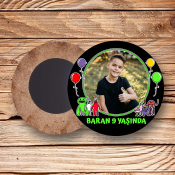 Renkli Canavarlar Temalı Daire Ahşap Magnet