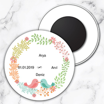 Renkli Çiçek Temalı Söz Nişan Nikah Daire Plastik Magnet