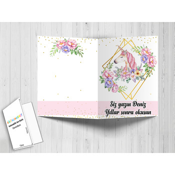 Renkli Çiçekli Unicorn Temalı Anı Kartı