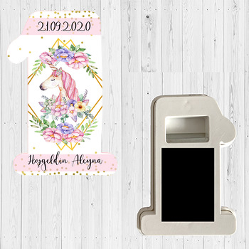 Renkli Çiçekli Unicorn Temalı Doğum Günü Magnet Açacak