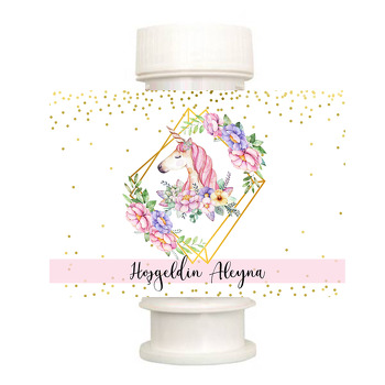 Renkli Çiçekli Unicorn Temalı Köpük Baloncuk Etiketi