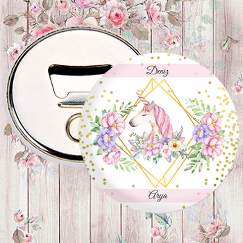 Renkli Çiçekli Unicorn Temalı Magnet Açacak