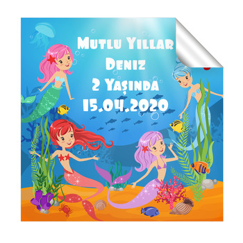 Renkli Denizkızları Temalı Kare Etiket