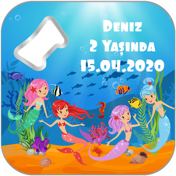 Renkli Denizkızları Temalı Kare Magnet Açacak