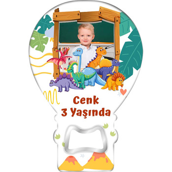 Renkli Dinazor Ailesi ile Yanardağ Temalı Balon Ahşap Magnet 