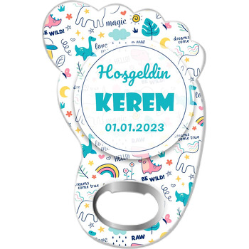 Renkli Dinazor Desen Temalı Ayak İzi Magnet Açacak