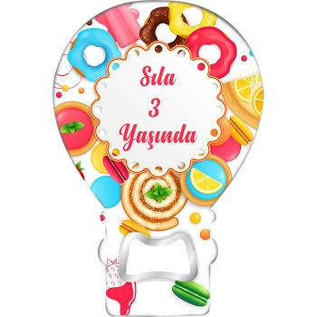 Renkli Donut ve Cupcakeler Temalı Balon Ahşap Magnet 