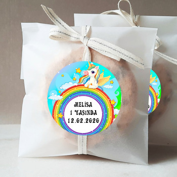 Renkli Gökkuşağı Ve Unicorn Temalı Doğum Günü Sticker