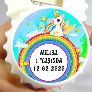 Renkli Gökkuşağı Ve Unicorn Temalı Kapak Şekilli Magnet Açacak