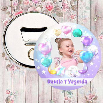 Renkli Işıltılı Balonlar ile Lila Fon Temalı Magnet Açacak