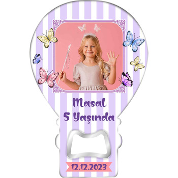 Renkli Kelebekler ile Pembe Flama Temalı Resimli Balon Magnet Açacak