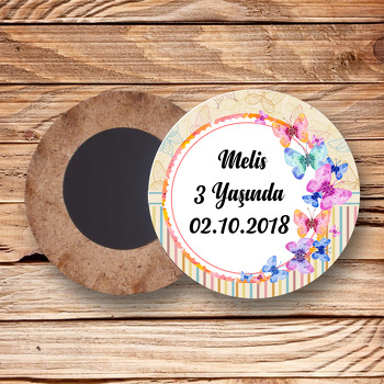 Renkli Kelebekler Temalı Ahşap Daire Magnet