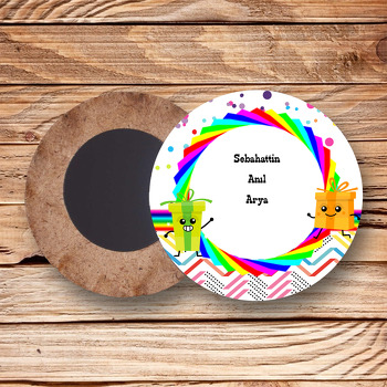 Renkli Kutular Temalı Ahşap Daire Magnet