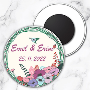 Renkli Menekşeler Temalı Daire Plastik Magnet