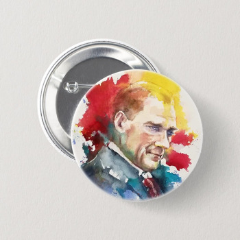 Renkli Suluboya Etkili Atatürk Temalı İğneli Buton Rozet