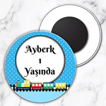 Renkli Tren Temalı Daire Plastik Magnet