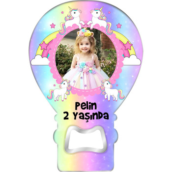 Renkli Unicorn Temalı Balon Ahşap Magnet