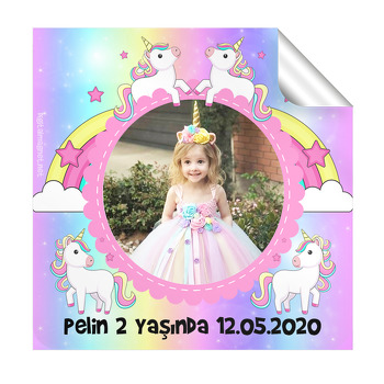 Renkli Unicorn Temalı Resimli Kare Etiket