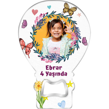 Renkli Yaprak Çerçeve ile Kelebekler Temalı Balon Ahşap Magnet 