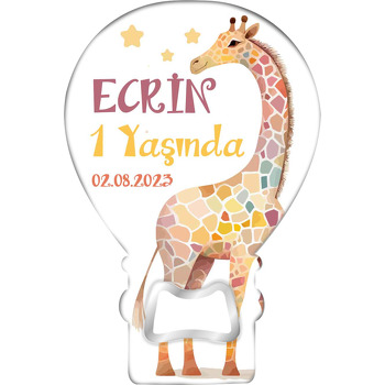 Renkli Zürafa Temalı Balon Ahşap Magnet 