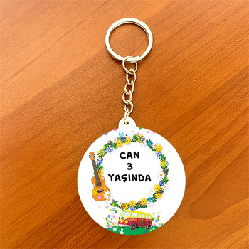 Retro Desen Temalı Daire Plastik Anahtarlık