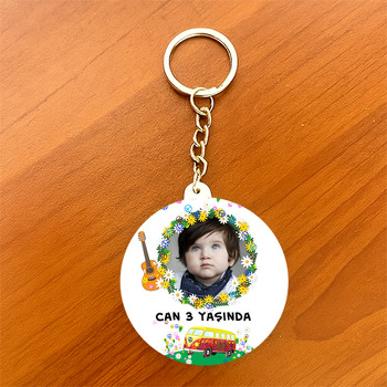 Retro Desen Temalı Resimli Daire Plastik Anahtarlık