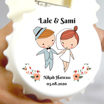 Retro Gelin Damat Temalı Kapak Şekilli Magnet Açacak