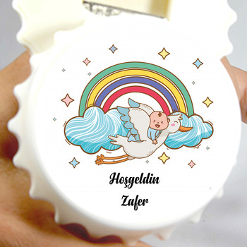 Retro Tonlarda Leylek ve Bebek Temalı Hoşgeldin Bebek Kapak  Açacak